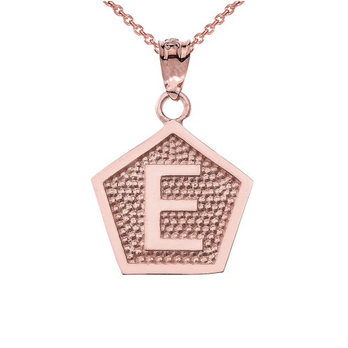Rose Gold Letter "E" Initial Pentagon Pendant Necklace
