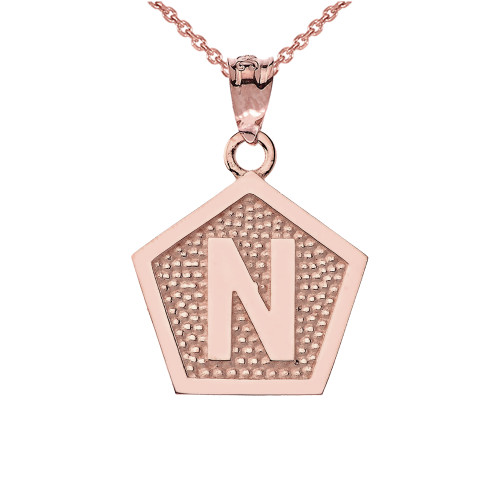 Rose Gold Letter "N" Initial Pentagon Pendant Necklace