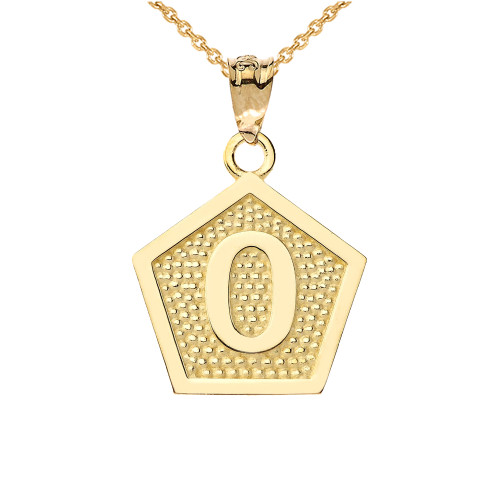 Yellow Gold Letter "O" Initial Pentagon Pendant Necklace