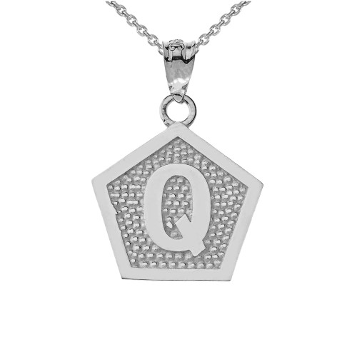 White Gold Letter "Q" Initial Pentagon Pendant Necklace