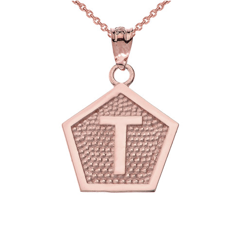 Rose Gold Letter "T" Initial Pentagon Pendant Necklace