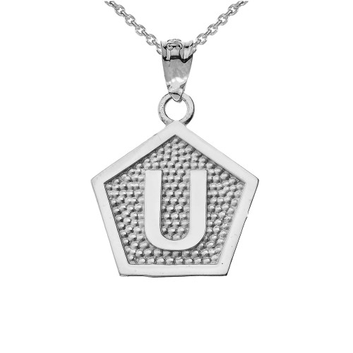 Sterling Silver Letter "U" Initial Pentagon Pendant Necklace