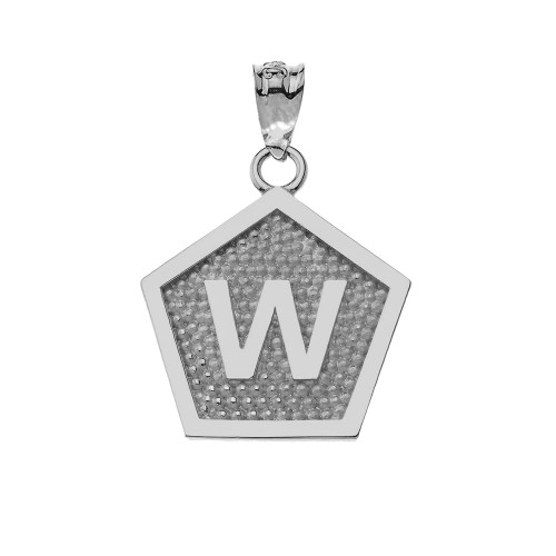 White Gold Letter "W" Initial Pentagon Pendant Necklace