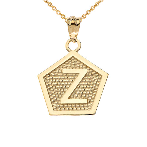 Yellow Gold Letter "Z" Initial Pentagon Pendant Necklace