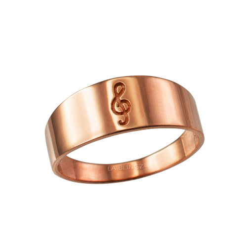 Polished Rose Gold Treble Clef Music Note Ring Band