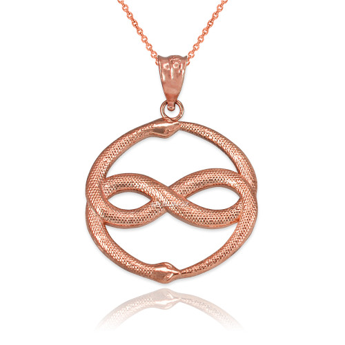 Rose Gold Double Ouroboros Infinity Snakes Pendant Necklace