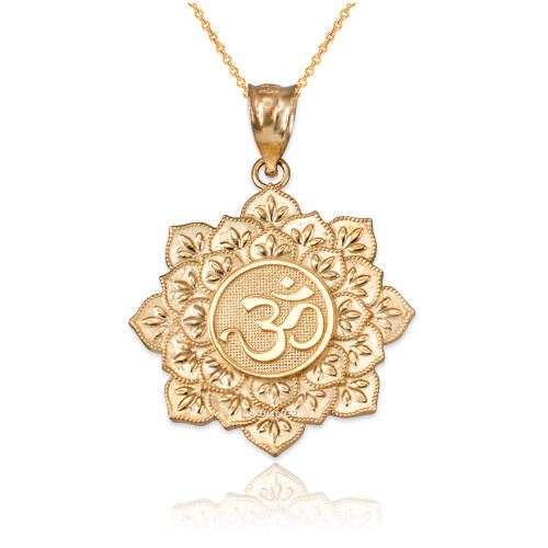 Yellow Gold Om Lotus Mandala Pendant Necklace