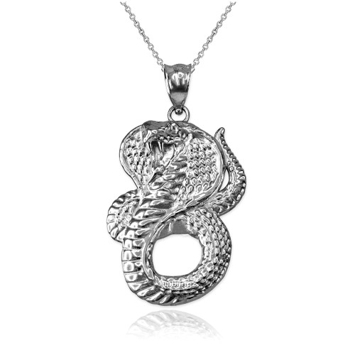 White Gold King Cobra Snake Pendant Necklace