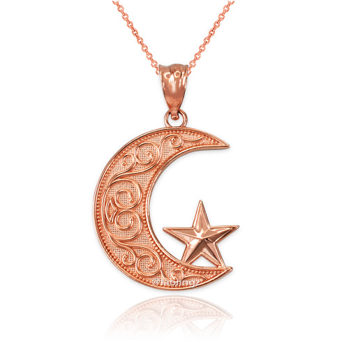 Rose Gold Islamic Crescent Moon Pendant Necklace