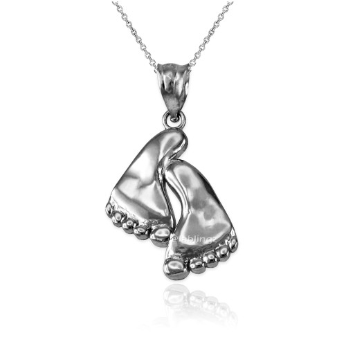 White Gold Baby Feet Pendant Necklace