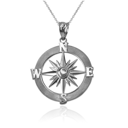 Sterling Silver Compass Pendant Necklace