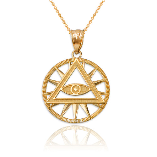 Yellow Gold Eye of Providence Illuminati Charm Necklace