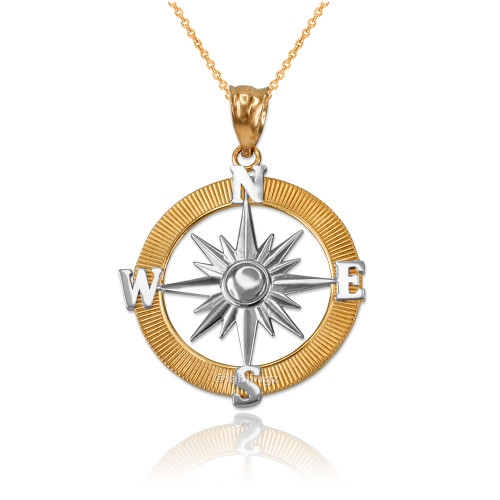Two-Tone Yellow Gold Compass Pendant Necklace