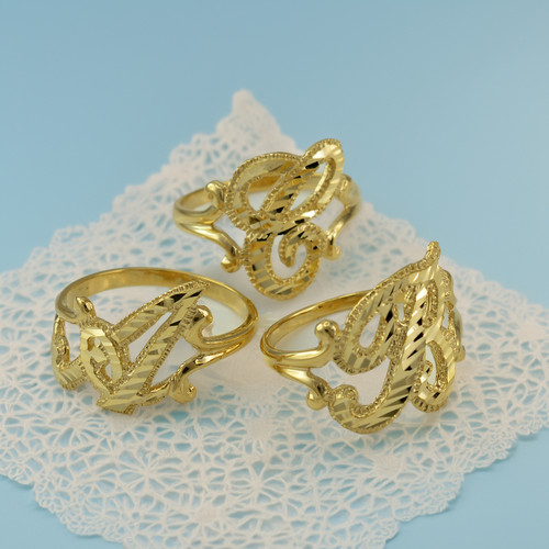 Yellow Gold Sparkle-Cut Letter Initial Script Ring Yellow Gold Sparkle-Cut Letter Initial Script Ring
