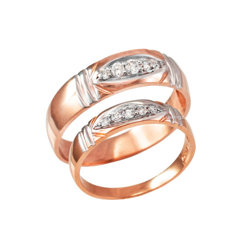 Diamond Wedding Ring Band Set in Rose Gold