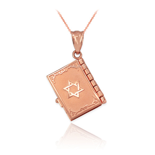 Rose Gold Judaic Ten Commandments 3D Jewish Bible Necklace