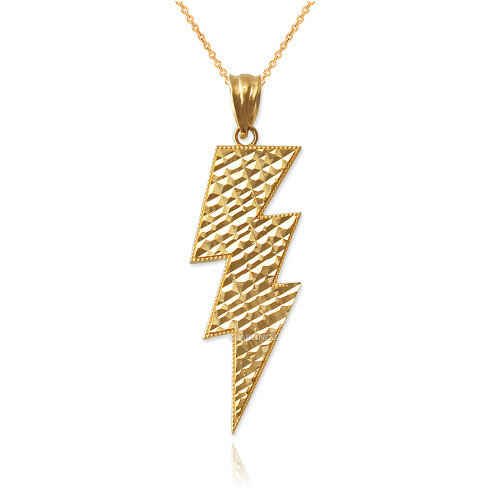 Yellow Gold Lightning Bolt DC Pendant Necklace