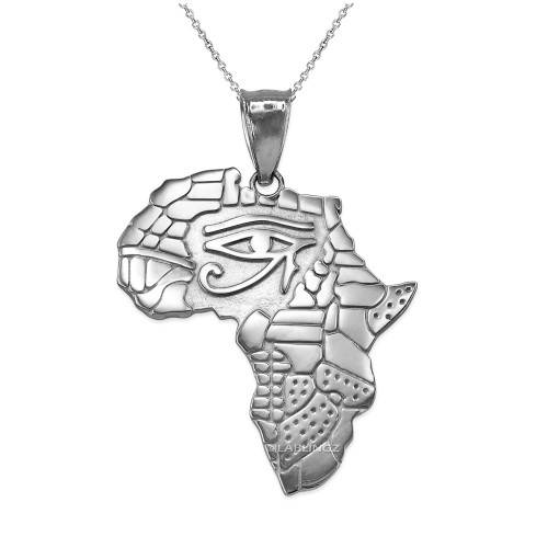 White Gold Eye of Horus Africa Map Pendant Necklace