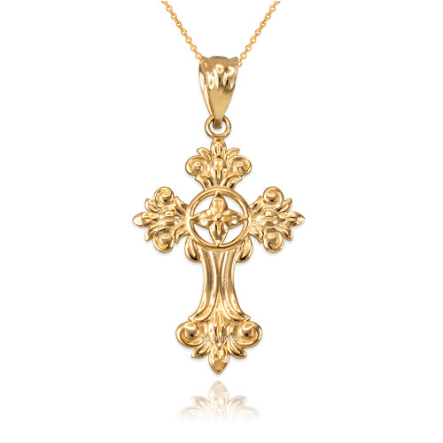 Yellow Gold Fleury Cross Charm Necklace