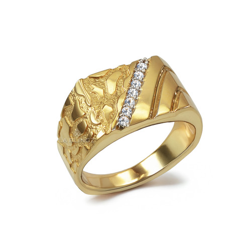 Men's Diamond Accent Rectangle Nugget Ring in Yellow Gold