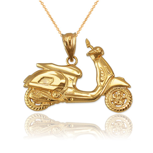 Yellow Gold Vespa Scooter Bike Pendant Necklace