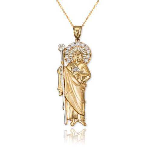Yellow Gold St. Jude CZ Pendant Necklace