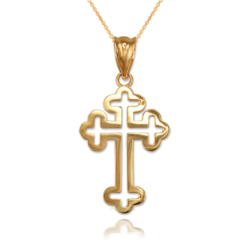 Yellow Gold Christian Apostolic Open Cross Pendant Necklace