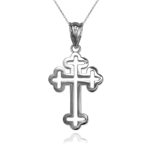 White Gold Christian Apostolic Open Cross Pendant Necklace