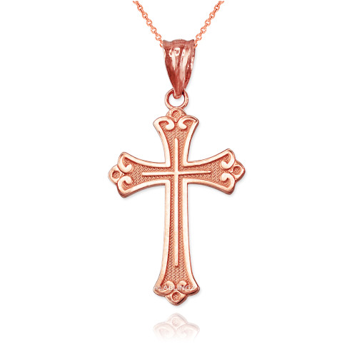 Rose Gold  Fleur de lis Cross Religious Pendant Necklace