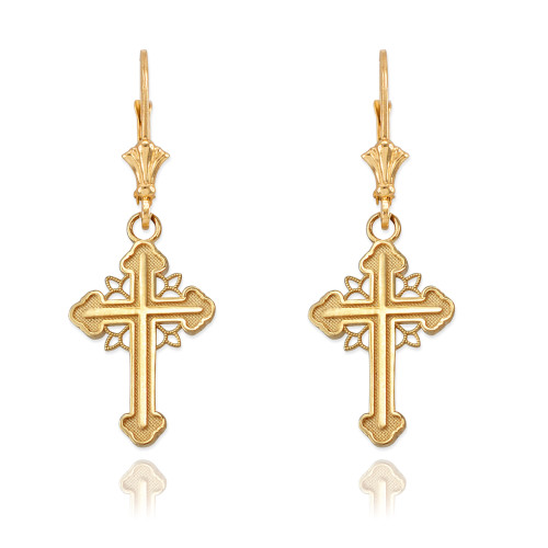 14K Yellow Gold Filigree Cross Earrings