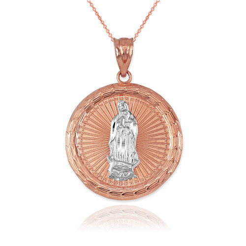 Two-tone Rose Gold Virgin Mary Medal Pendant Necklace