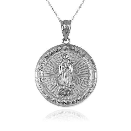 Sterling Silver Virgin Mary Medallion Pendant Necklace