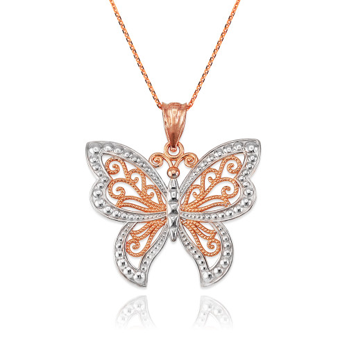 Rose Gold Filigree Butterfly Midsize Pendant Necklace