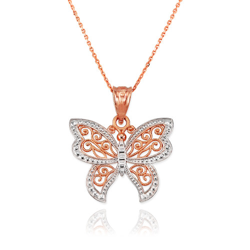 Rose Gold Filigree Butterfly Charm Necklace