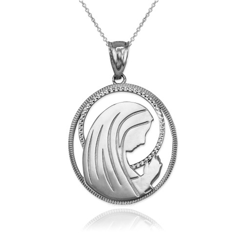 White Gold Virgin Mary Silhouette Pendant Necklace