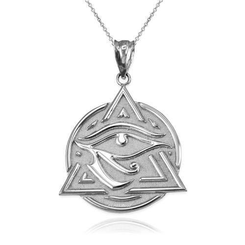 White Gold Eye of Horus Illuminati Pendant Necklace
