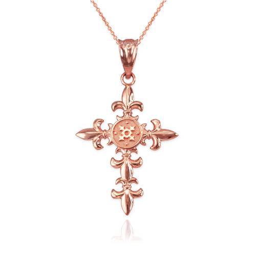 Rose Gold Fleur de Lis Cross Pendant Necklace
