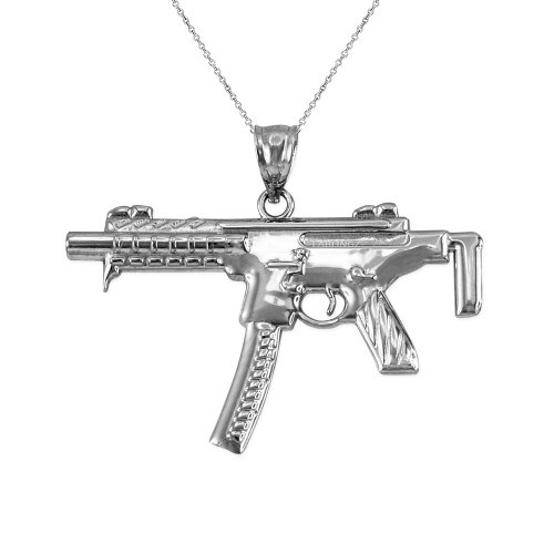 White Gold SMG Gun Pendant Necklace