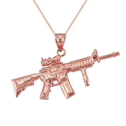 Rose Gold Assault Rifle Gun Pendant Necklace