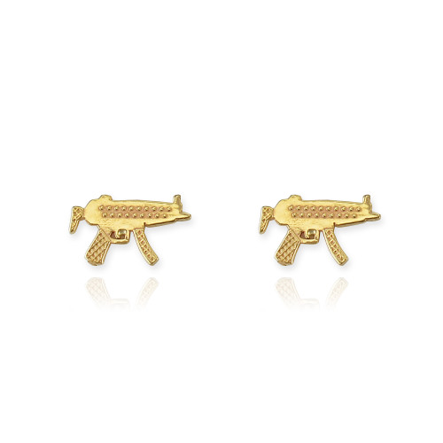 14K Yellow Gold Tiny Machine Gun Stud Earrings