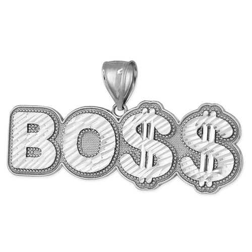 Men's Sterling Silver BO$$ Boss Sparkle-cut Hip-Hop Pendant