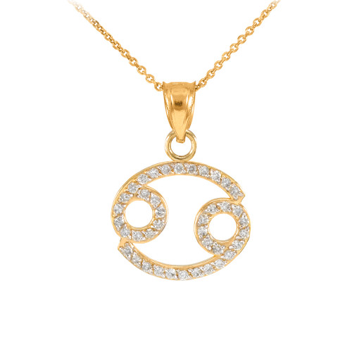 14K Gold Cancer Zodiac Sign Diamond Pendant Necklace