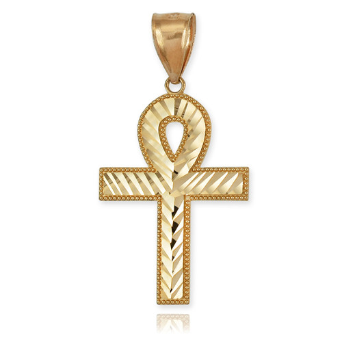 10k Yellow Gold Egyptian Ankh Cross Pendant - Polished, 1.03 Inch, Handcrafted In USA - View #11