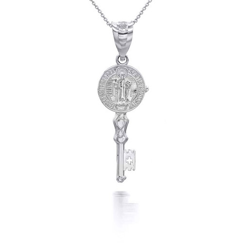 Sterling Silver Saint Benito Key Pendant Necklace