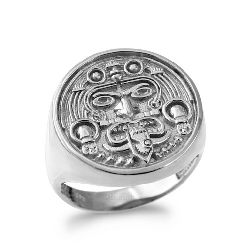 White Gold Aztec Mayan Sun Ring