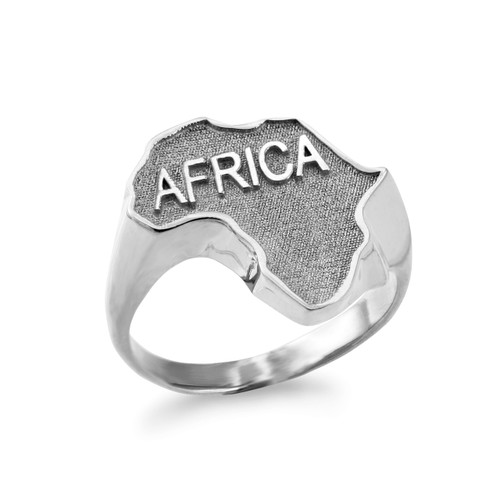 White Gold AFRICA Map Ring 