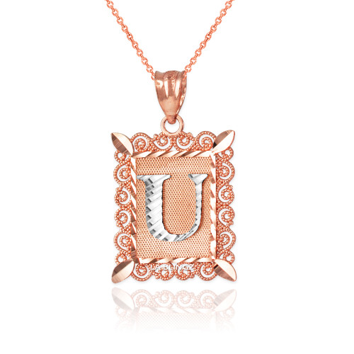 Two-tone Rose Gold Filigree Alphabet Initial Letter 