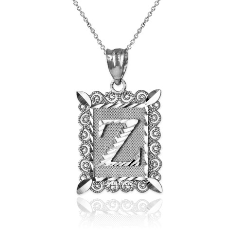 Sterling Silver Filigree Alphabet Initial Letter "Z" DC Pendant Necklace