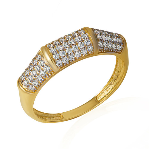 14K Yellow Gold Pave Set CZ Striped Band Ring