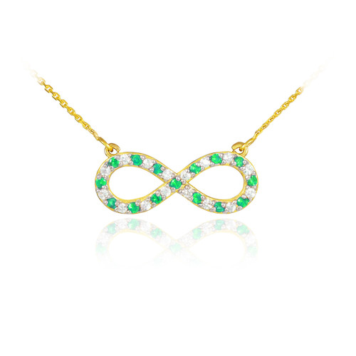 14K Gold Diamond and Emerald Infinity Necklace